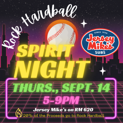 Thursday, September 14th is Jersey Mike's night. Go eat at Jersey Mikes on RM 620 from 5:00 to 9:00PM.