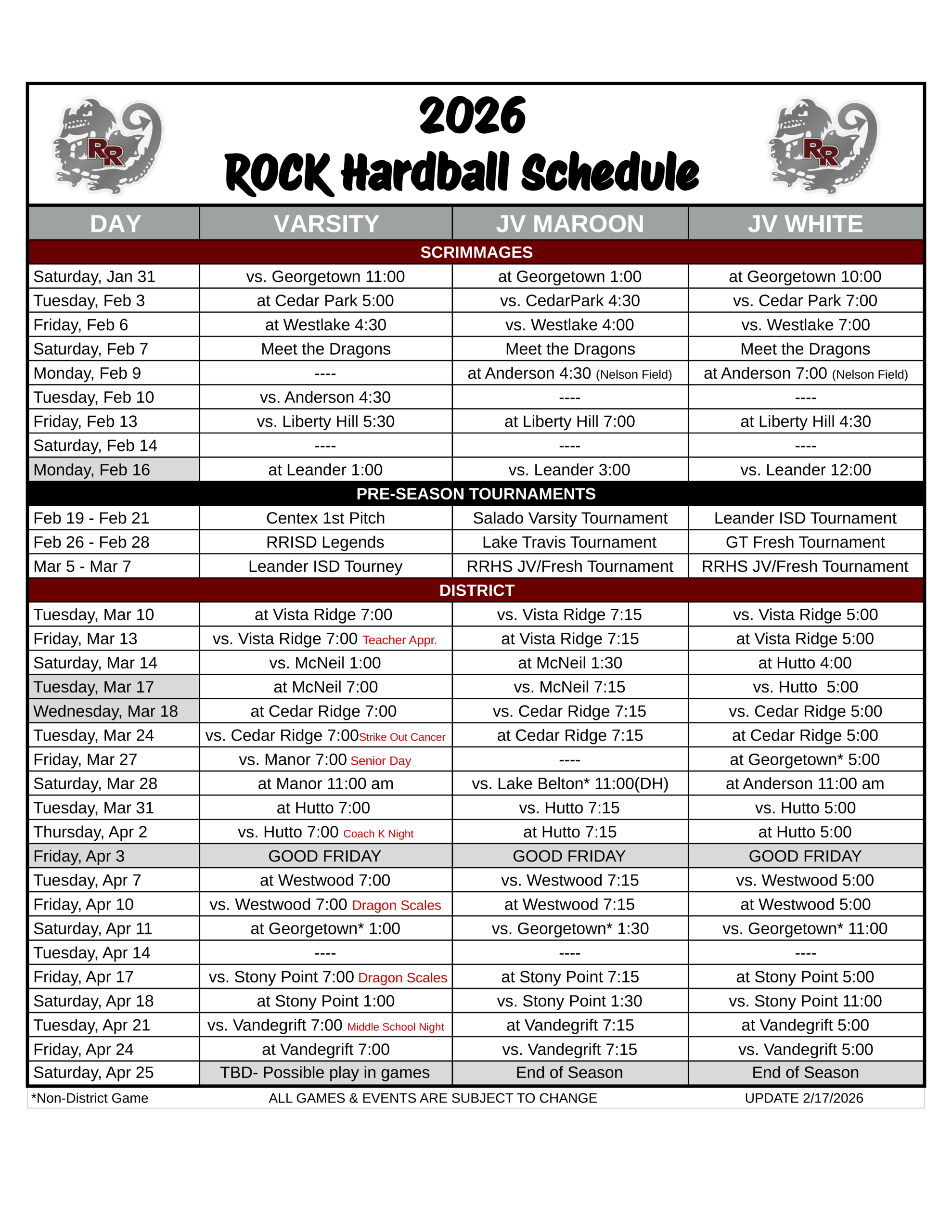 2026 Baseball Schedule 2026 - 1 page - 3 teams (5) 2024 Baseball Schedule